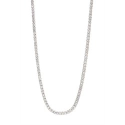 White gold round brilliant cut diamond necklace, stamped 18K, total diamond weight 14.20 carat