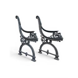 Yates Haywood - pair of 19th century cast iron bench ends, winged griffin detail, arched l...