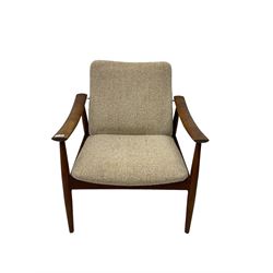 Finn Juhl for France & Son - 'model 138' mid-20th century teak easy chair upholstered in beige fabric
