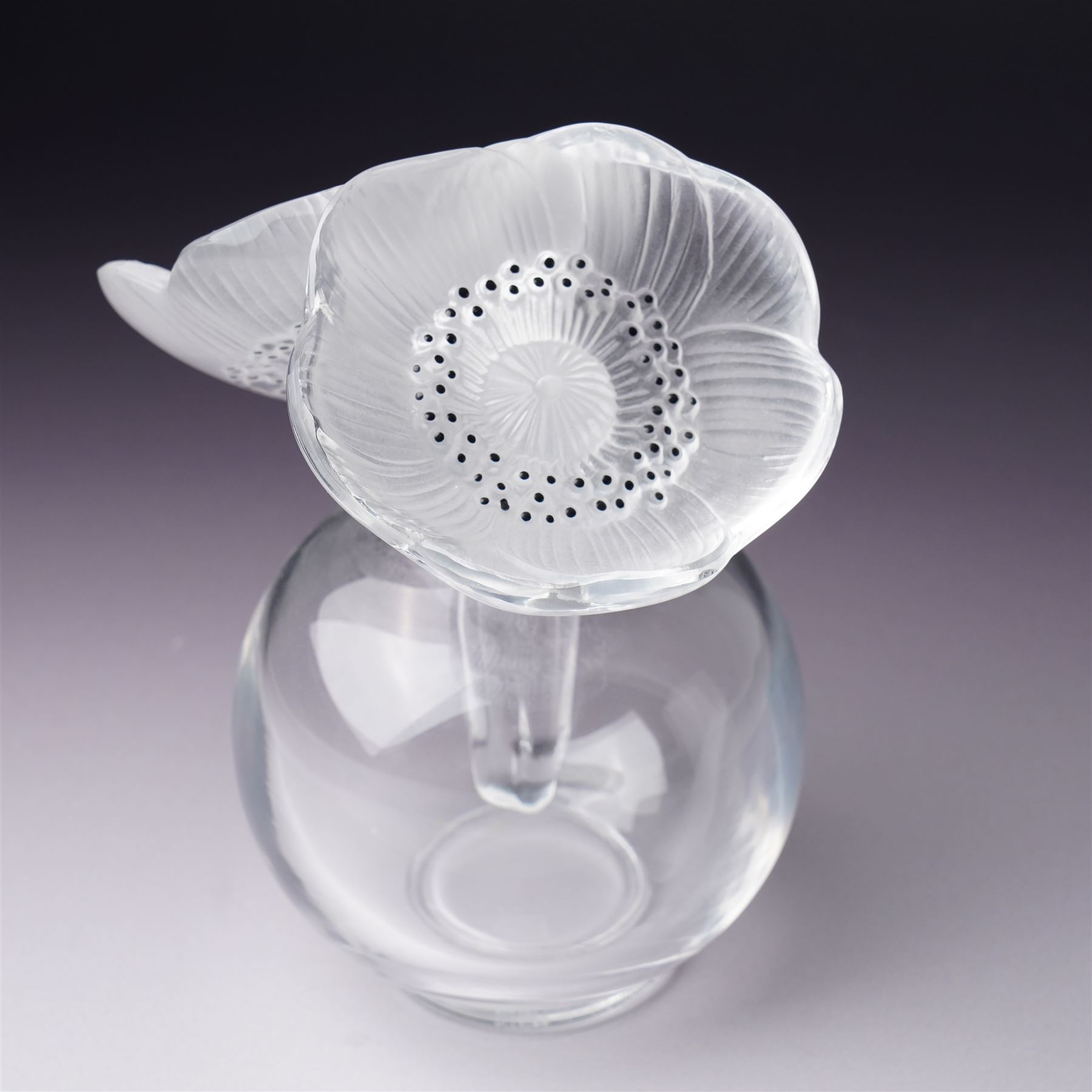 Lalique glass ' Deux Fleurs' scent bottle inscribed 'Lalique, France' H17cm