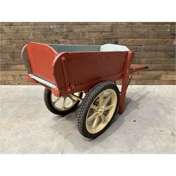 Painted timber hand cart on cast iron wheels