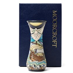 Moorcroft 'Wind of Change' pattern vase H13cm, boxed, Royal Crown Derby 'Striped Dolphin' limited edition paperweight 1166/1500, boxed and with certificate and another Dolphin paperweight, boxed and both with gold stoppers (3)  