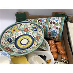 Large quantity of Victorian and later ceramics to include Spode Velamour twin handled vase, Bavaria Schumann Arzberg large circular stand and vase, Beswick Ware,  Spode, blue and white, Hanley and G Meakin, tea wares, figures, West German vase etc in six boxes