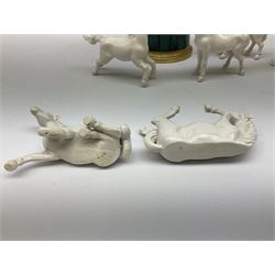 Portmeirion Malachite pattern jar and cover designed by Susan Williams-Ellis, together with a eight Viennese white glazed porcelain figures, modelled as horses in various poses, in one box 