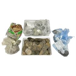 Approximately 200 grams of Great British pre 1947 silver coins including shillings, florins etc, pre-decimal pennies and other coinage