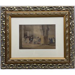 Eugene Delacroix (French 1798-1863): 'In an Algerian Mosque', watercolour signed with the artist's studio stamp 'E.D' lower left (L.838a), titled on the mount 17cm x 25cm
Provenance: Artist's studio mark (L.838a); his sale, Paris, Hôtel Drouot, 1860's 
