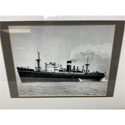 Set of twelve monochrome photographs of mid-20th century merchant vessels comprising general cargo ships, cargo liners, RMMV passenger cargo liners and hospital ship including Rowallan Castle, Drakensberg Castle, Stirling Castle, Capetown Castle, Pachumba, Tilapa etc; average size 18 x 24cm; uniformly mounted in black frames (12)