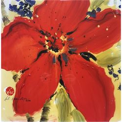 Danielle O'Connor Akiyama (Canadian 1957-): 'Loves Parade', limited edition glazed embellished print on canvas signed and numbered 35/195, 51cm x 51cm