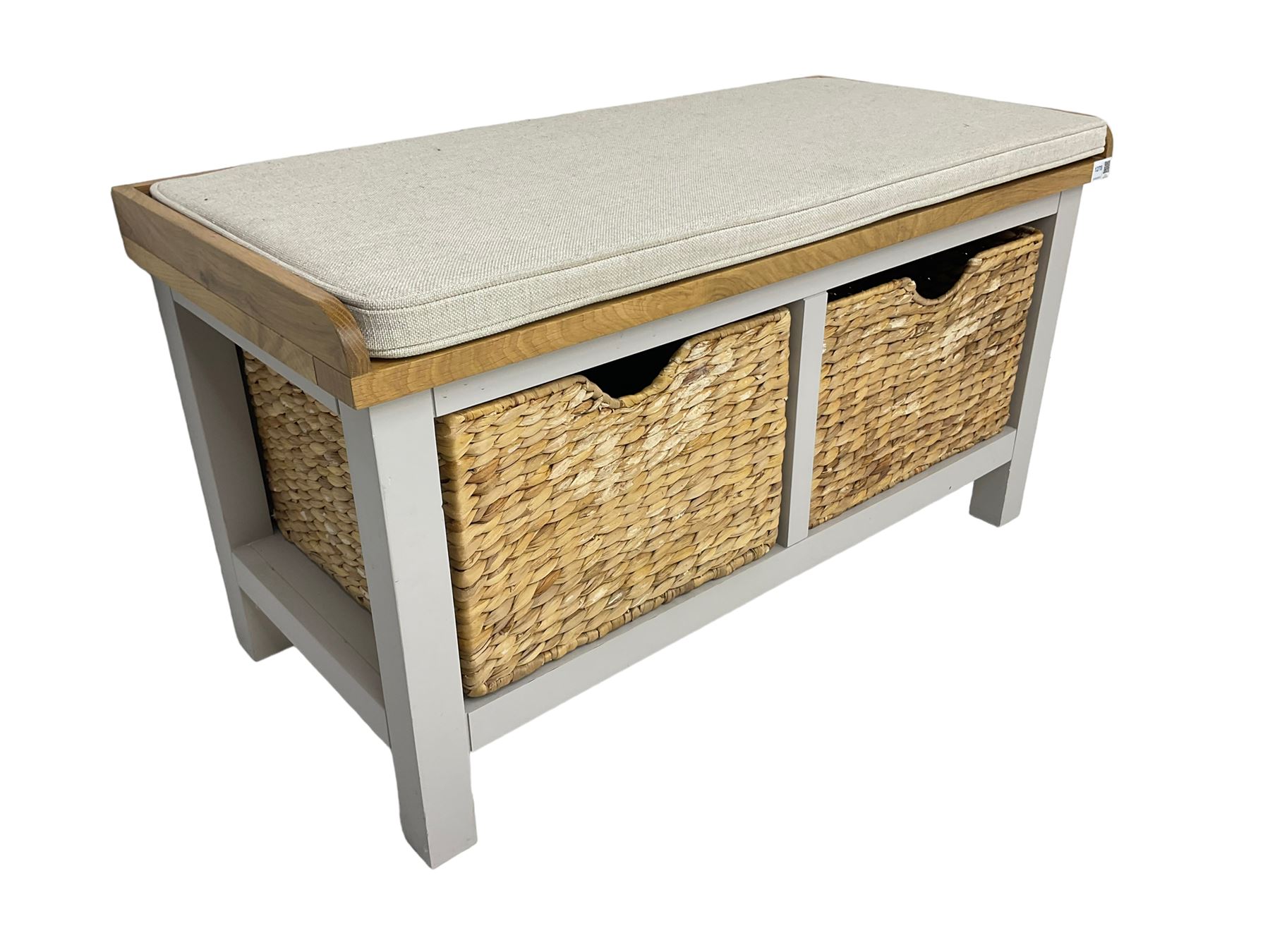 Roseland Farrow oak and grey finish hallway bench with baskets and