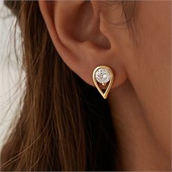 Pair of 14ct gold Pandora Infinite lab diamond pear shaped earrings, each stud set with a round brilliant cut diamond, stamped 585, total diamond weight 0.50 carat