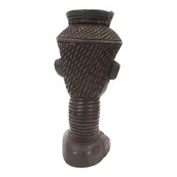 Kuba cup, African carved wood wine cup in the form of a female head, H31cm