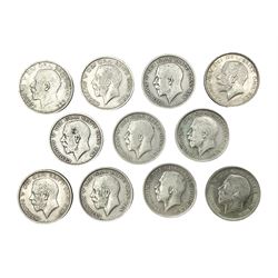 Eleven King George V 1915 silver half crown coins