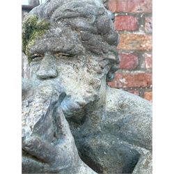 Reconstituted stone garden statue water fountain modelled as Triton, mid 20th century, in characteristic pose. H85cm - COLLECTION BY APPOINTMENT FROM: The White House, Thirsk Road, Easingwold, York, YO61 3NF - CALL 01723 507111 TO ARRANGE