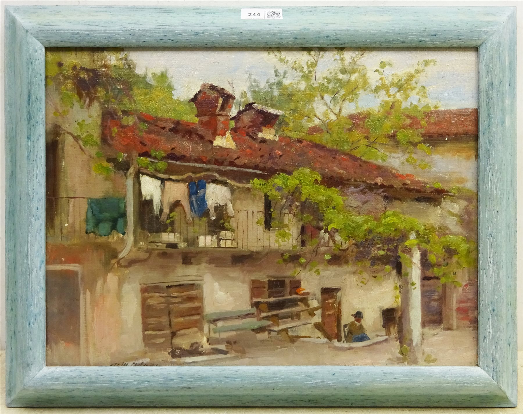  Patrick William Adam RSA (Scottish 1854-1929): 'Near Palanza' Italy, oil on canvas mounted on to board signed, original title with artist's address 'Ardilea, North Berwick verso 29cm x 39cm  
Provenance: private collection