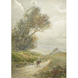 William Ashton (British 1853-1927): Horses and Rider on a Country Lane, oil on board signed 50cm x 36cm
