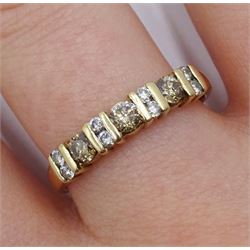 9ct gold round champagne and white diamond ring, hallmarked