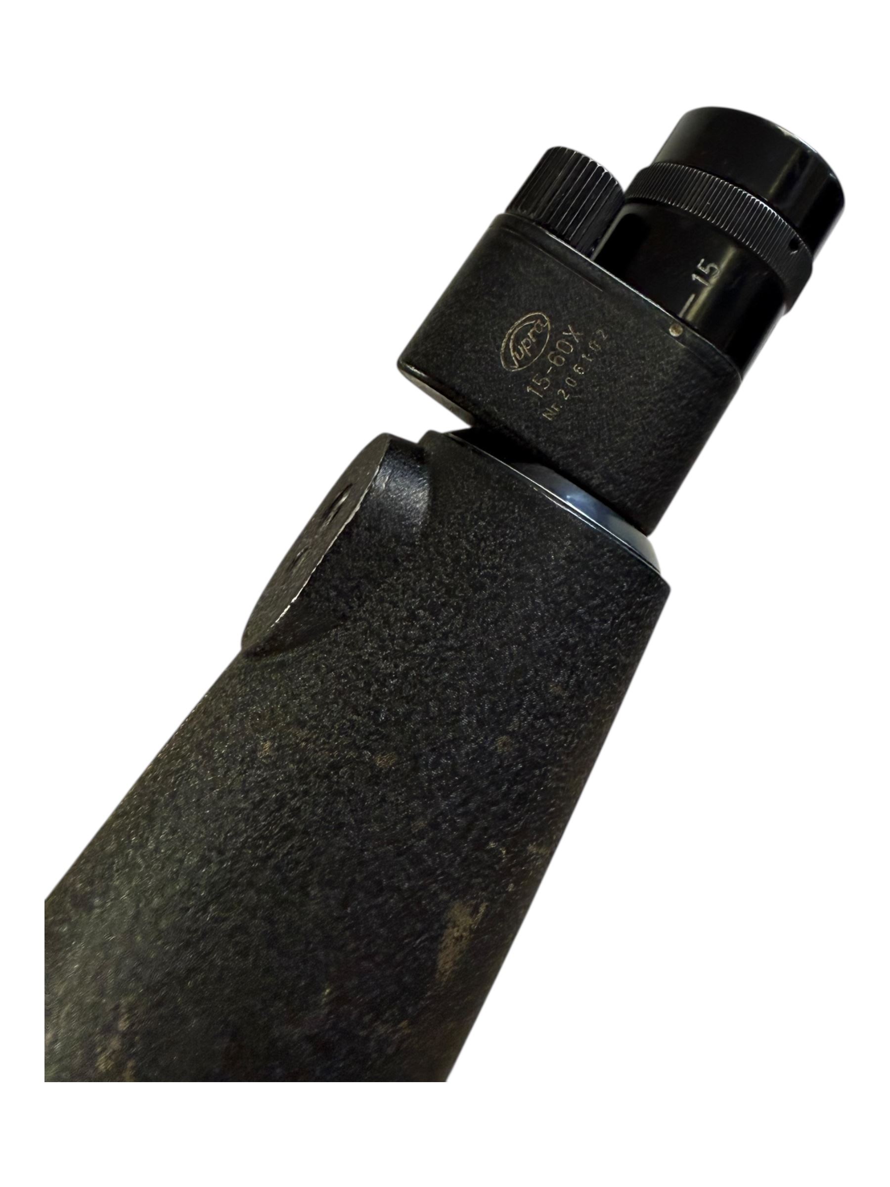 Three draw brass telescope inscribed Thomas Jones Liverpool, pair of 20 x 80 multi-coated optics 99M/1000M binoculars in case and a Nickel Marburg spotting scope in case