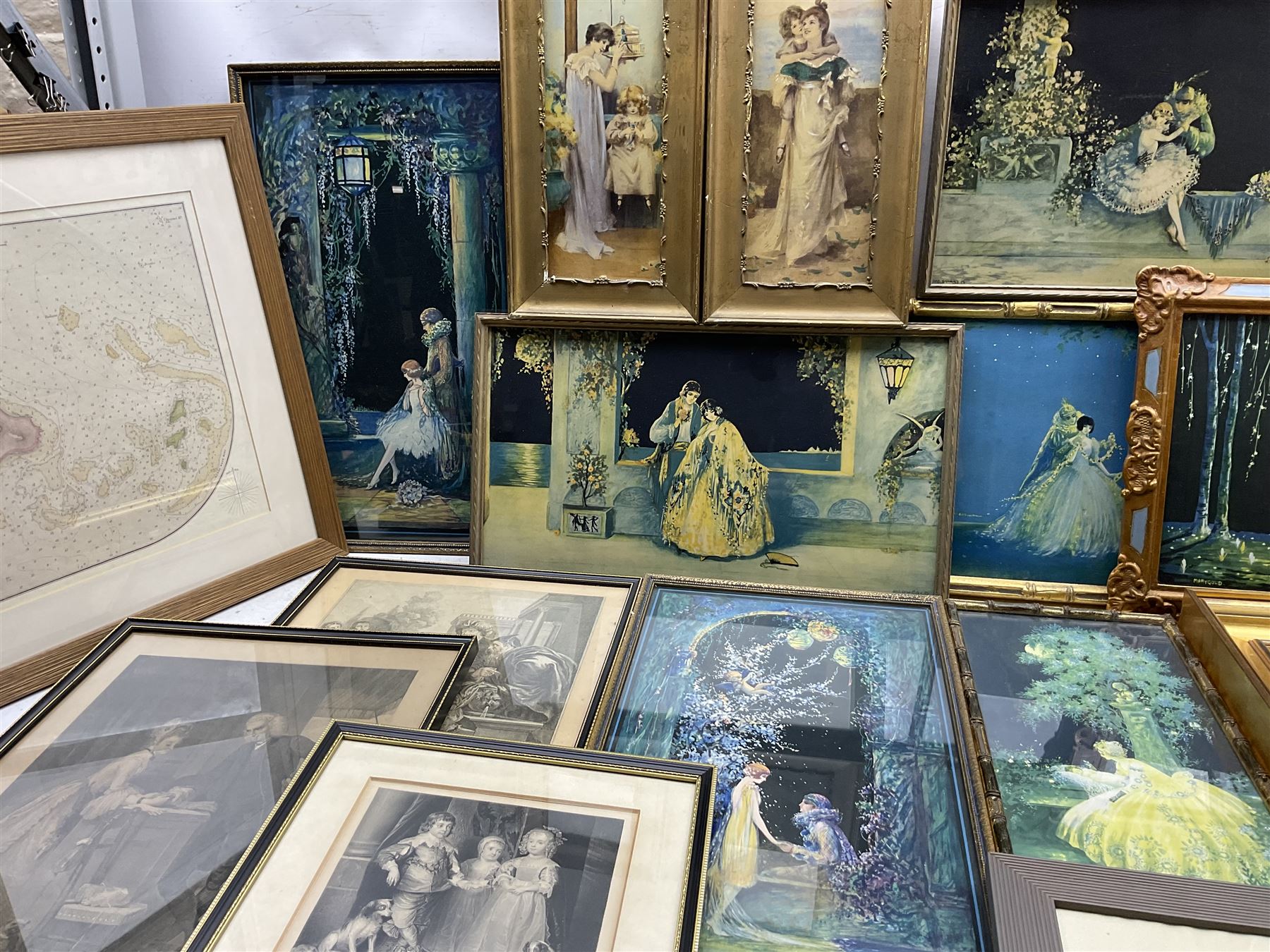 Large collection of Marion Crowe aka Marygold (British 1892-1979) prints together with various engravings, an original oil signed E J Poole and a reproduction map of Tobago Cays in one box (22)
