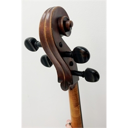  Mid-19th century German cello with 76cm two-piece maple back and ribs and spruce top, bears label Franz Janisch, Wein, VII Neubrugasse 184(?), 124cm overall, in modern soft carrying case   