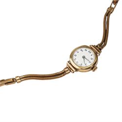 Tissot ladies 9ct gold wristwatch, on expanding gold-plated strap and one other ladies 9ct gold wristwatch, on gilt strap , both manual wind movements