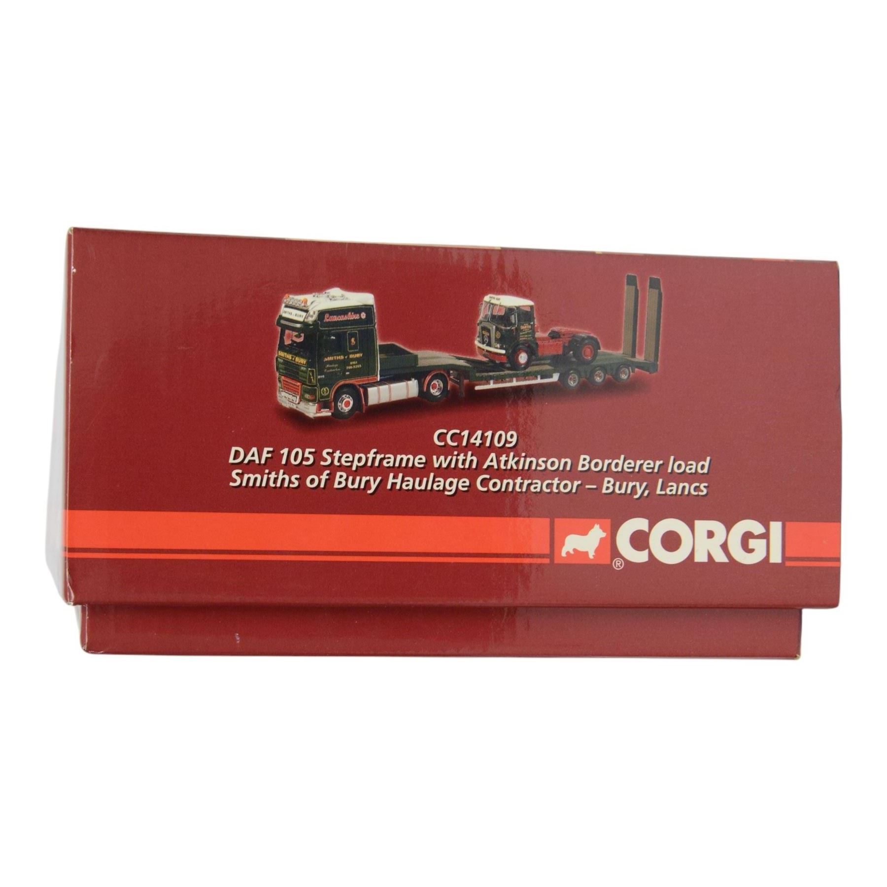 Limited Edition Corgi Hauliers of Renown 1:50 scale diecast model CC14109 DAF 105 Stepframe with Atkinson Borderer Load Smiths of Bury Haulage Contractor, boxed