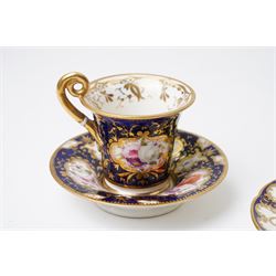 Grainger Lee & Co Worcester teacup, together with a collection of cobalt blue cabinet cups and saucers,  including a Royal Doulton hand-painted example by E Percy, and various others 19th century and later, mostly unmarked (7 pairs)