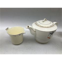Art Deco style tea service by Alfred Meakin in Marigold pattern, comprising four cups and saucers, six dessert plates, one side plate, milk jug and sugar bowl, together with an art deco teapot, Royal Winton wares etc 