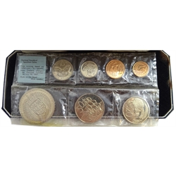  Bailiwick of Jersey 1957 cased four coin set and 1964 cased four coin set, Guernsey 1966 cased four coin set and New Zealand 1967 decimal coins cased seven coin set with coins still sealed in plastic packaging (4)   