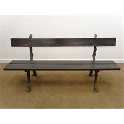 Cast iron and three plank garden bench, W181cm  