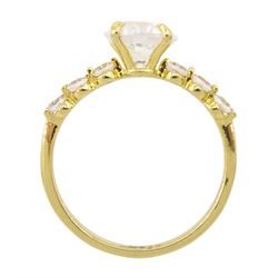9ct gold single stone cubic zirconia ring, with stone set shoulders