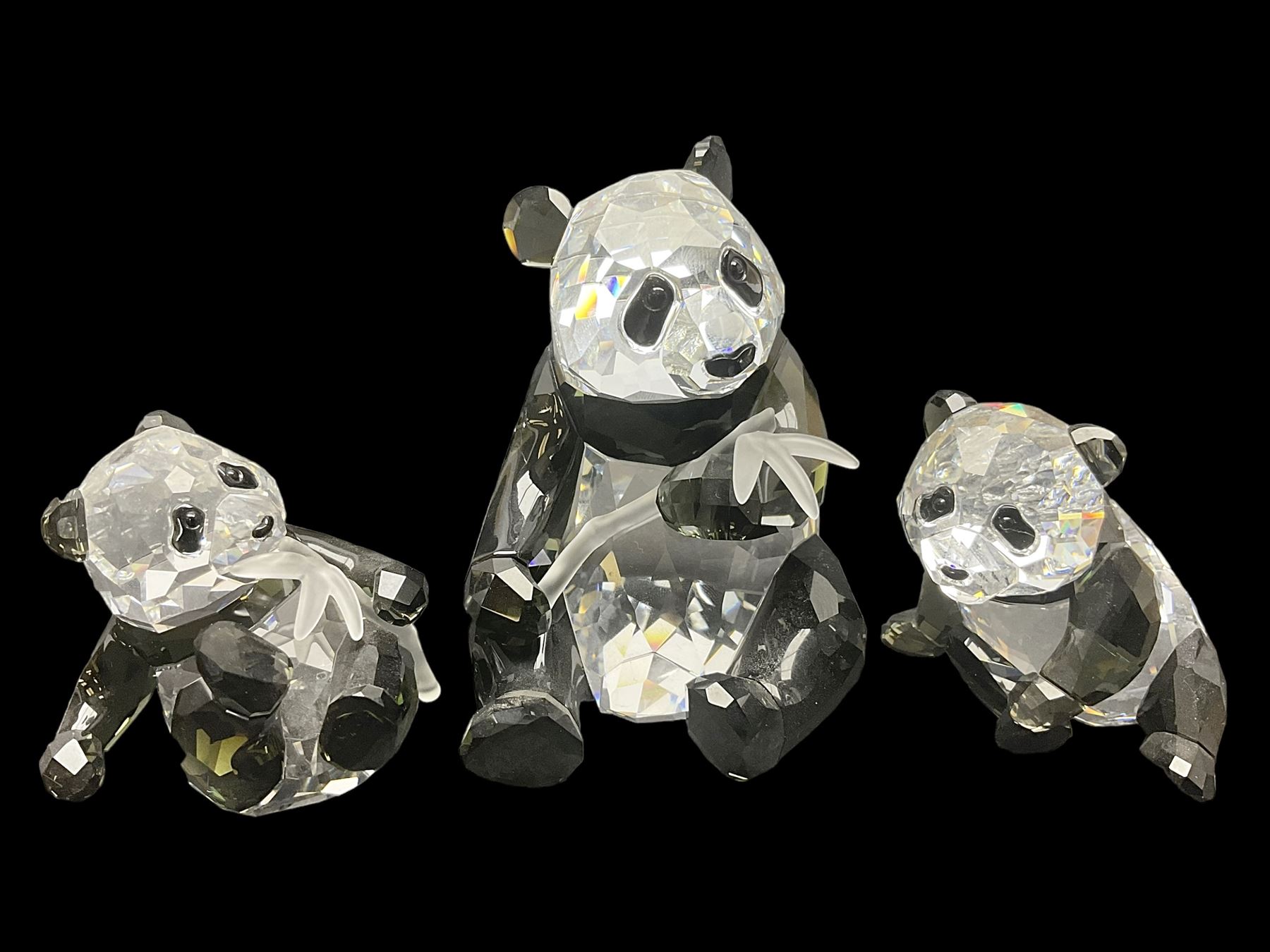 Swarovski Crystal panda family group, comprising an adult and two cubs, adult H11cm