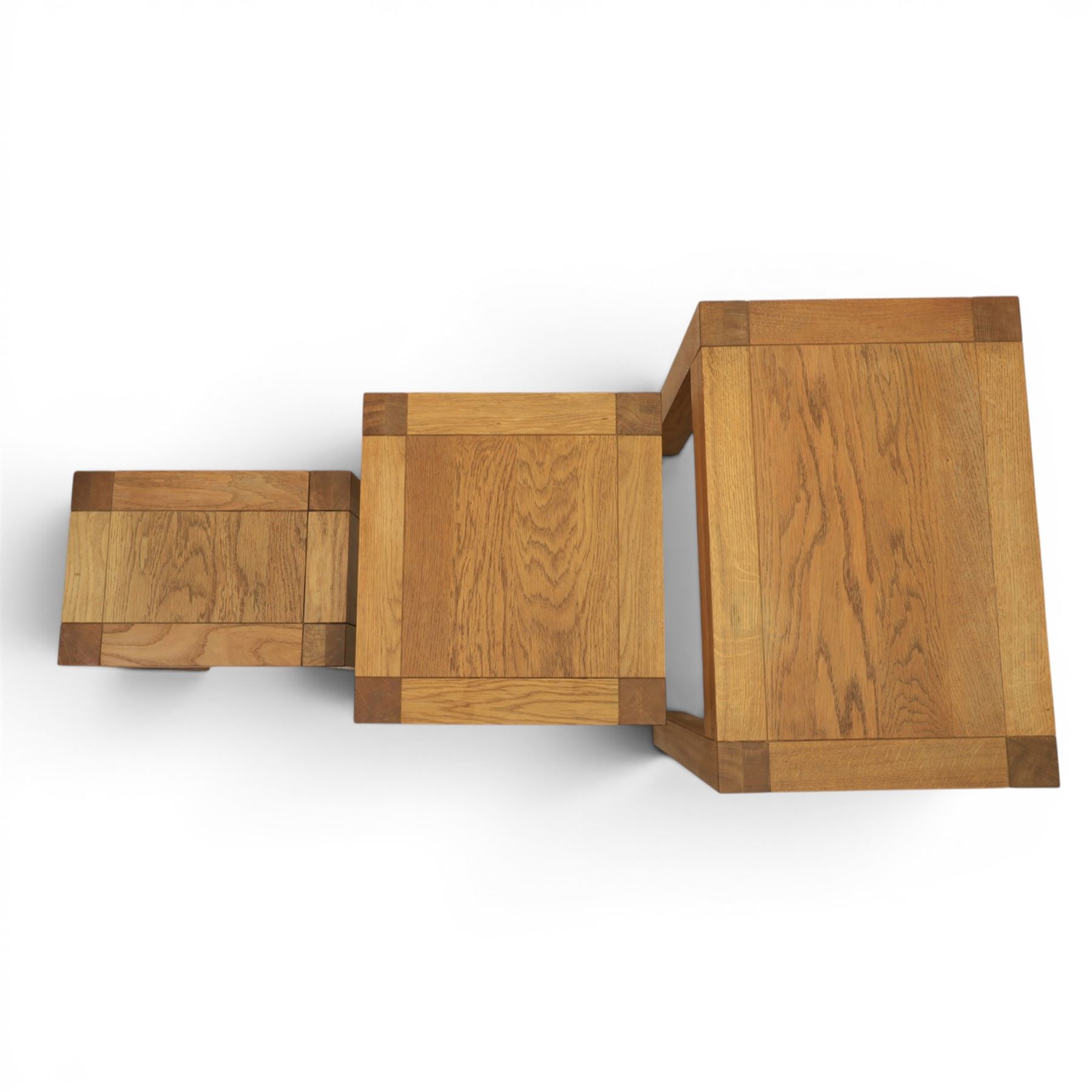 Two solid oak nests of three tables, largest H 60cm, W 55cm