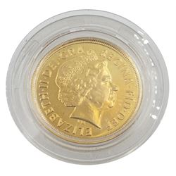 Queen Elizabeth II 2012 Diamond Jubilee celebration gold full sovereign coin, limited presentation edition No. 1903 / 2012, boxed with certificate