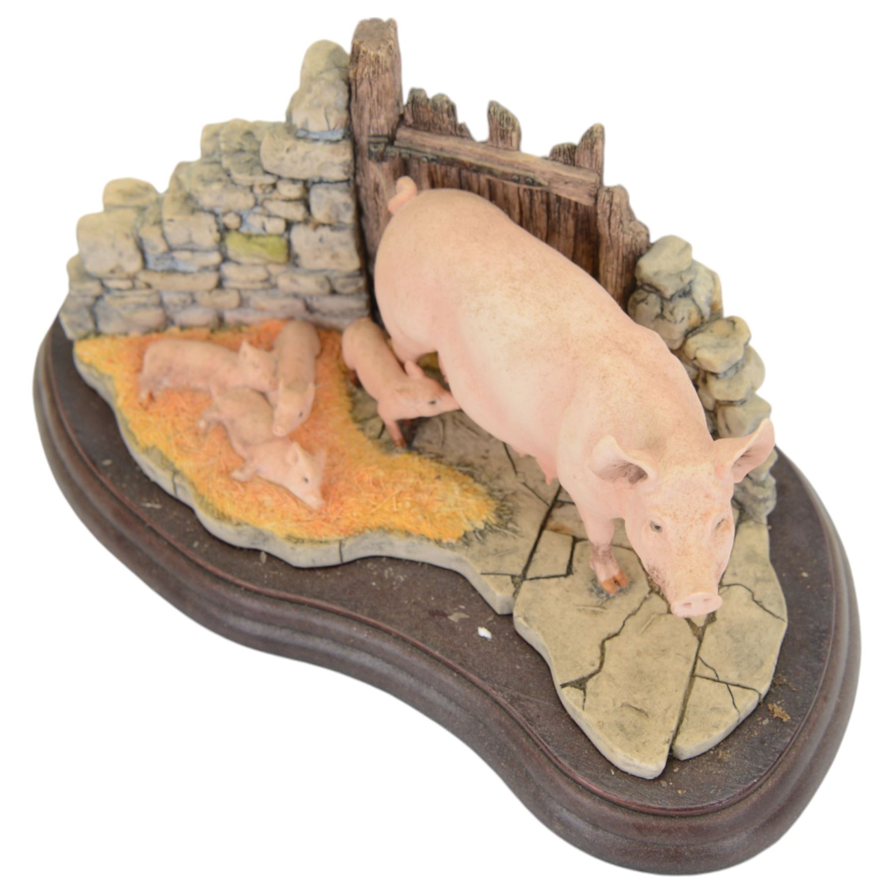 Eight Border Fine Arts pig figures, including Leave Some for Me, model A9792, Upsetting the Apple Cart, model A7935, Hog Heaven, model A1015 etc