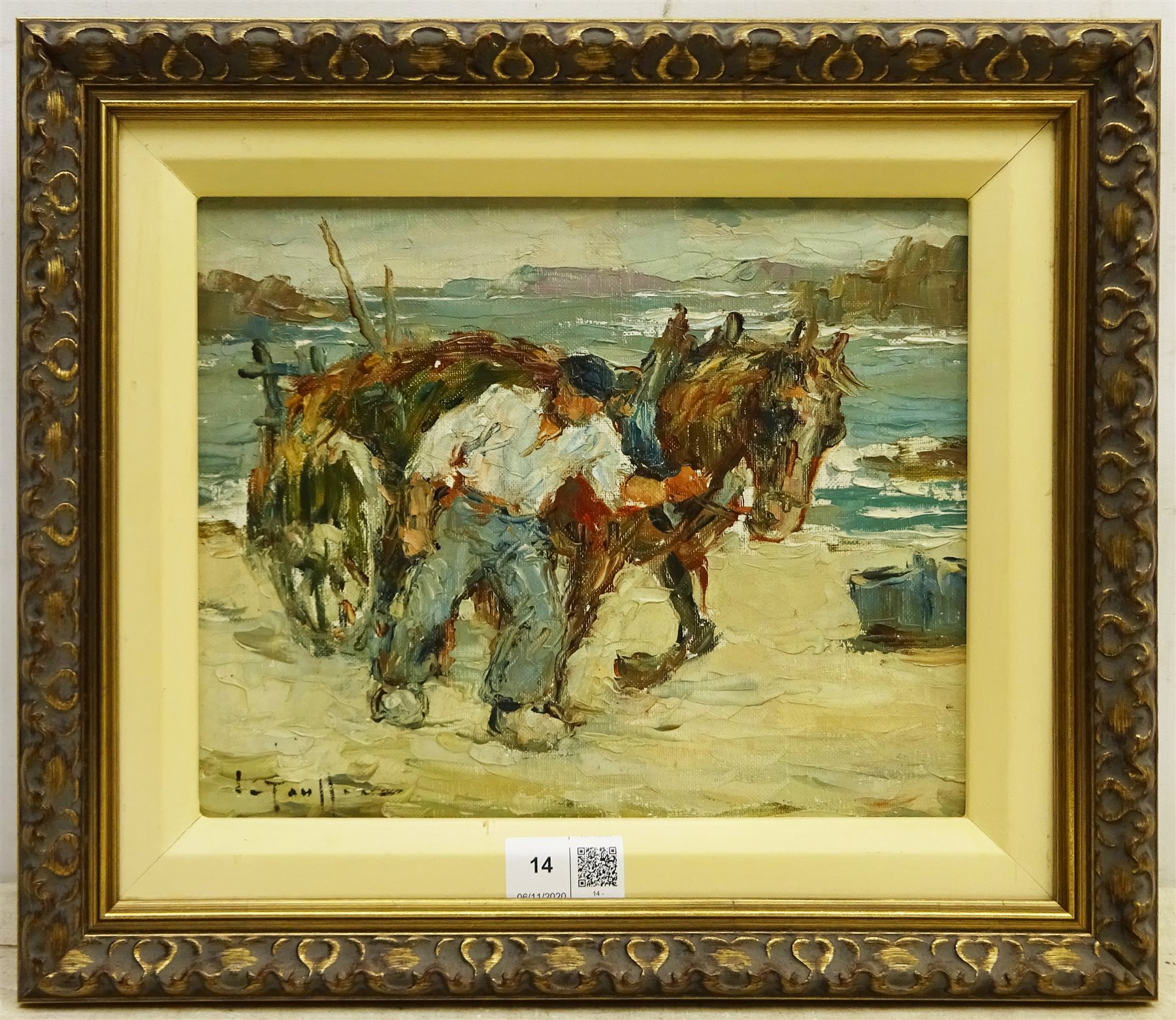 Impressionist School (Early 20th century): The Seaweed Gatherer, oil on board indistinctly signed 20cm x 25cm