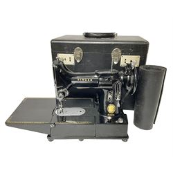 Singer model 222 K Featherweight convertible sewing machine, cased with pedal
