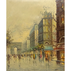  Continental Street Scene, pair of 20th century oils on canvas indistinctly signed 59.5cm x 49.5cm in matching frames (2)  