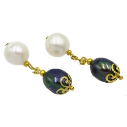  Pair of gilt chin link pearl cufflinks  