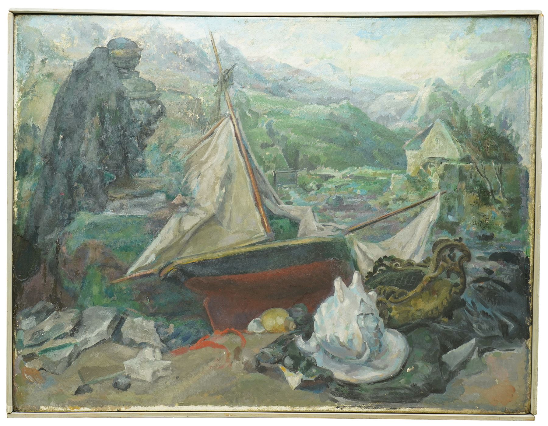 Ronald Morton (British 1918-): 'The Haven', oil on canvas laid on board, titled and inscribed verso 52cm x 68cm