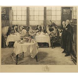 Walter Dendy Sadler (British 1854-1923): A Lively Meal, engraving signed in pencil by artist and engraver pub. 1900, 57cm x 68cm; William Heath (British 1794-1840): 'Dressing for the House on the March 1829', hand-coloured etching pub. Thomas McLean (1788-1875) 24th March 1829, 25cm x 35cm; Richard Dagley (c.1761-1841): 'Taking Likenesses', 19th century hand-coloured engraving 14cm x 18cm (3)
