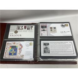Album containing over seventy Victoria Cross and George Cross related First Day Covers, Medal Covers, Coin Covers, PHQ cards and postcards, Presentation Packs etc; some bearing signatures of the recipient.