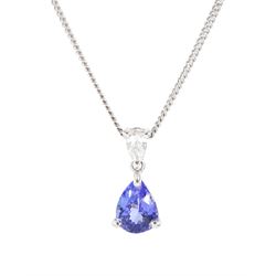 18ct white gold pear cut tanzanite and pear cut diamond pendant necklace, tanzanite approx 1.20 carat, diamond approx 0.15 carat