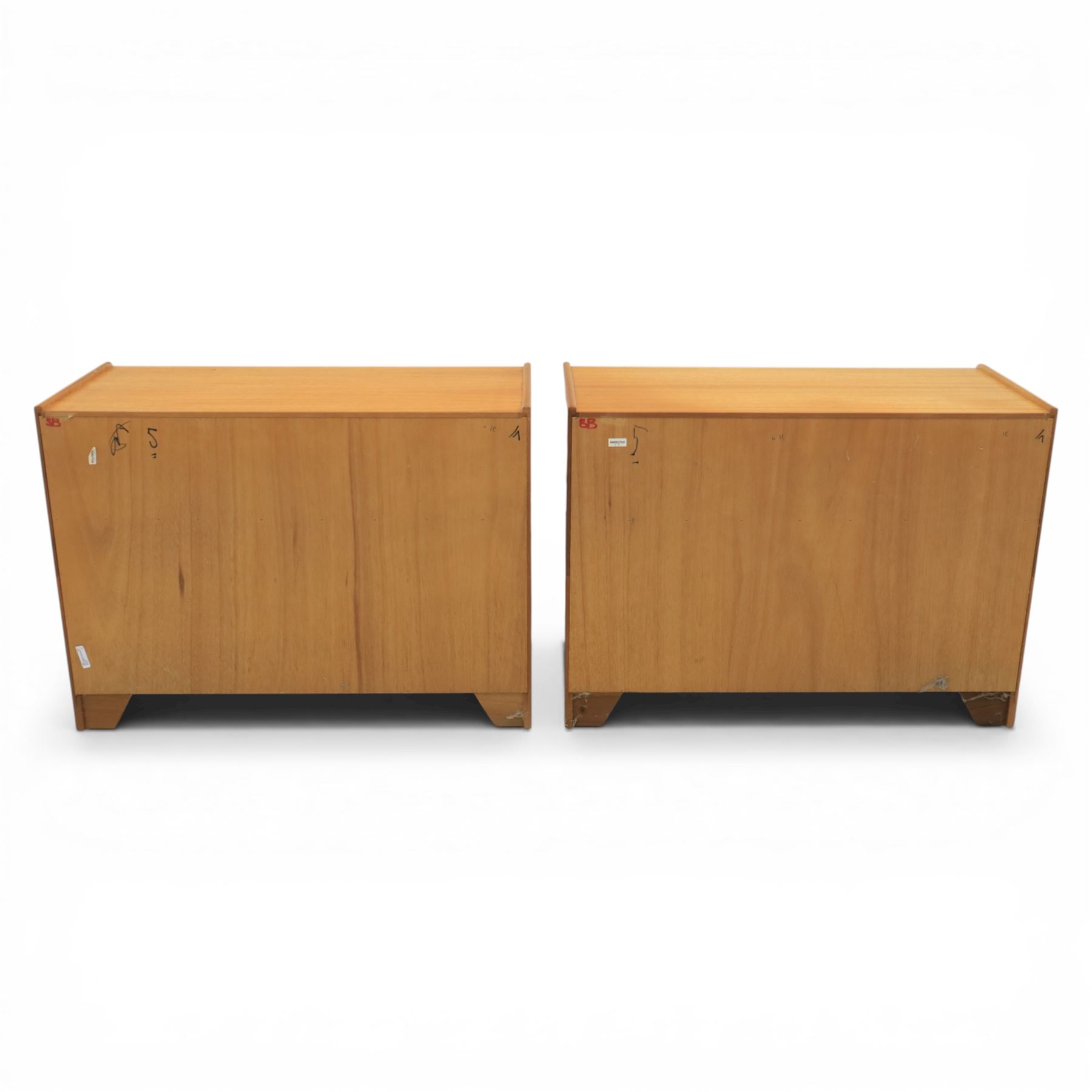 Nathan - pair of sideboards, rectangular top over four short drawers, above signature square panelled cabinet doors on a recessed plinth base