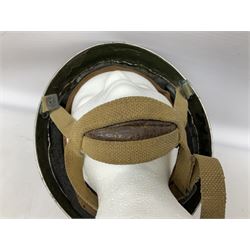 Post-WW2 British Airborne Troops,/Paratroopers Steel Helmet with green textured paint finish, leather and sponge liner and three point chinstrap mounting; liner marked BMB II 1953 71/4