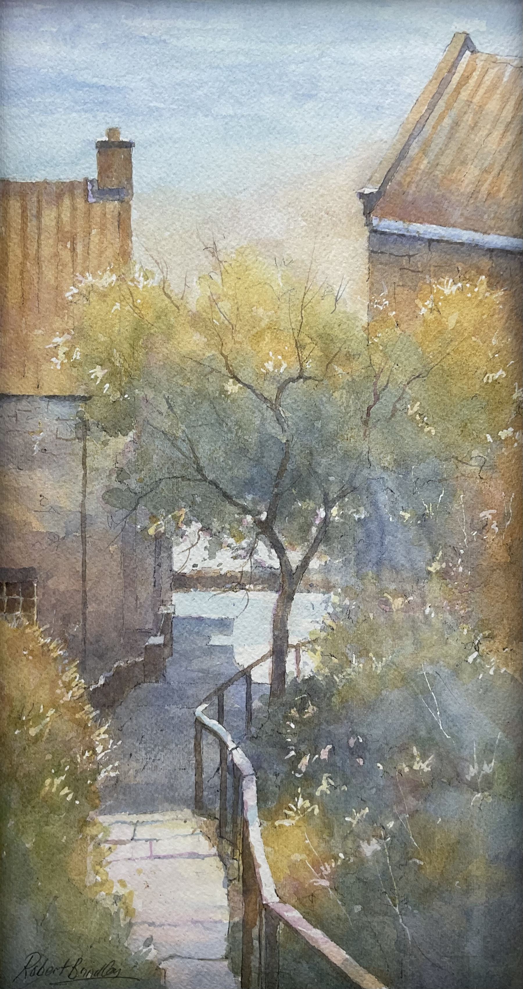 Robert Brindley (British 1949-): 'Towards the Beach - Runswick Bay', watercolour signed, titled and dated 13/05/02 verso 33cm x 17cm