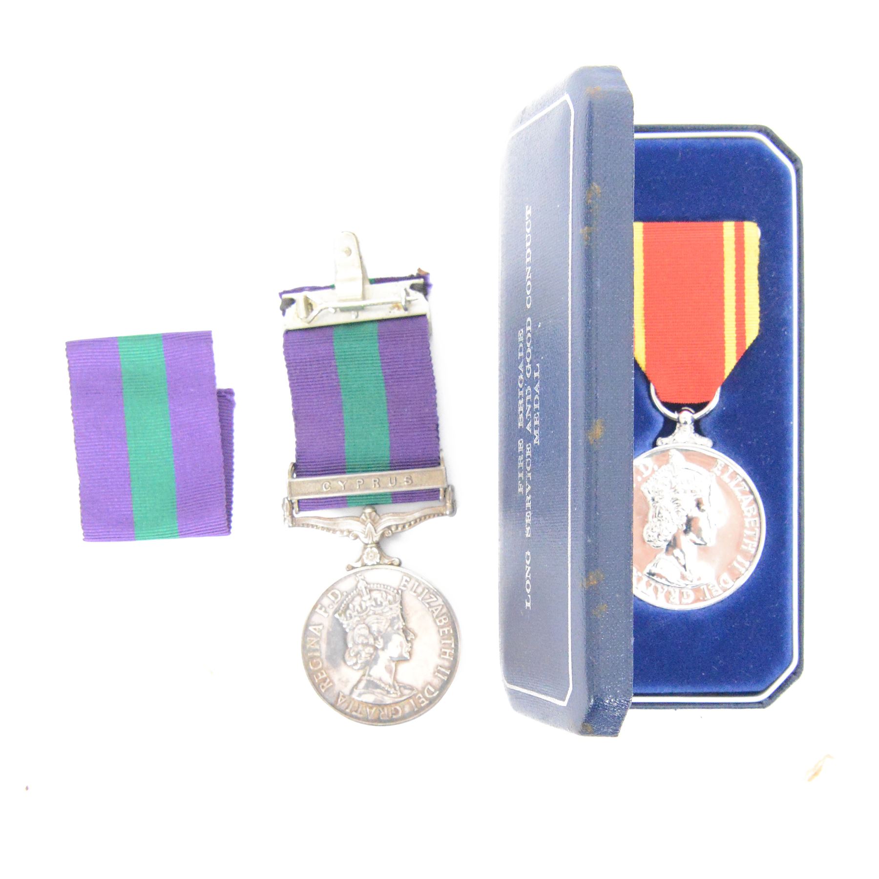 Elizabeth II General Service medal with Cyprus clasp, awarded to 23528390 SIGMN WL Neilson R.Sigs together with Fire Brigade long service medal awarded to Fireman William Neilson 