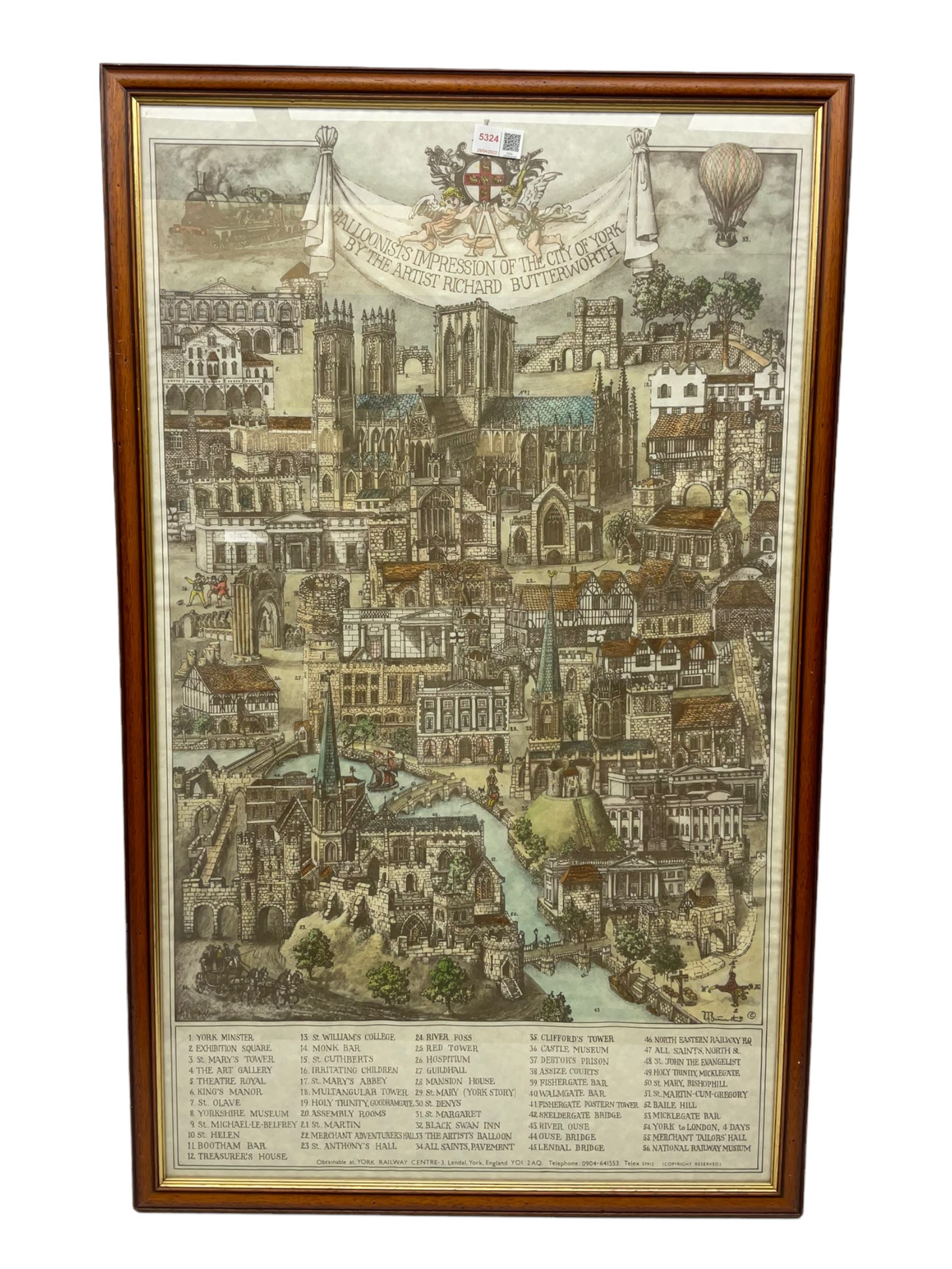 After Ezra Elmer Keene (British 1853 - 1929): 'Going to Pasture' and 'At the Close of a Summers Day', pair lithographs together with after Richard Butterworth (British early 20th century): 'Balloonist's Impression of the City of York', colour print max 87cm x 53cm (3)