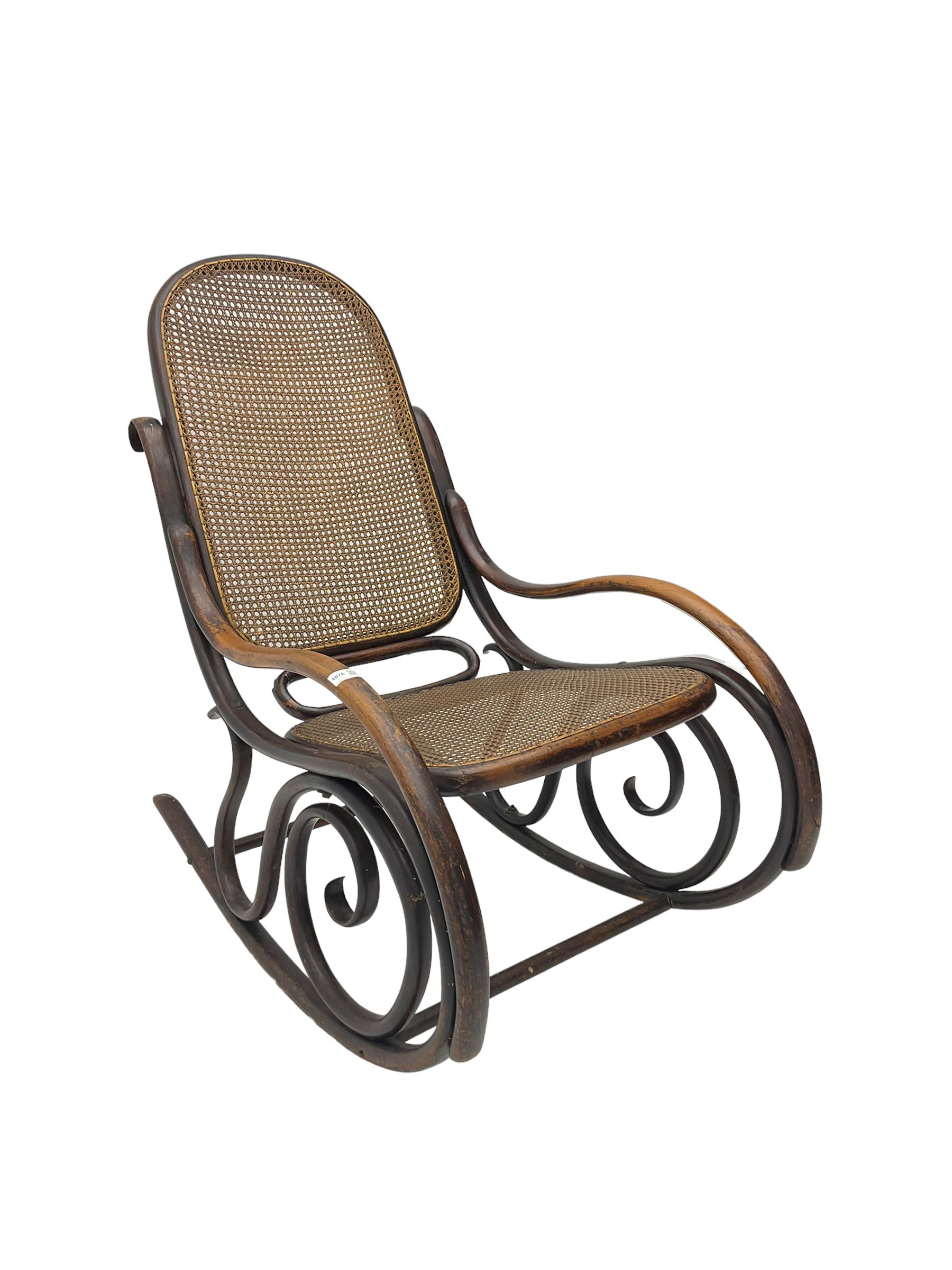 Early 20th century Michael Thonet design bentwood rocking chair, with cane seat and back