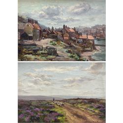 Augustus William Enness (British 1876-1948): Henrietta Street East Cliff Whitby and Driving Sheep on a North Yorks Moorland Track, pair oils on canvas one signed the other signed with initials 24cm x 34cm (2)