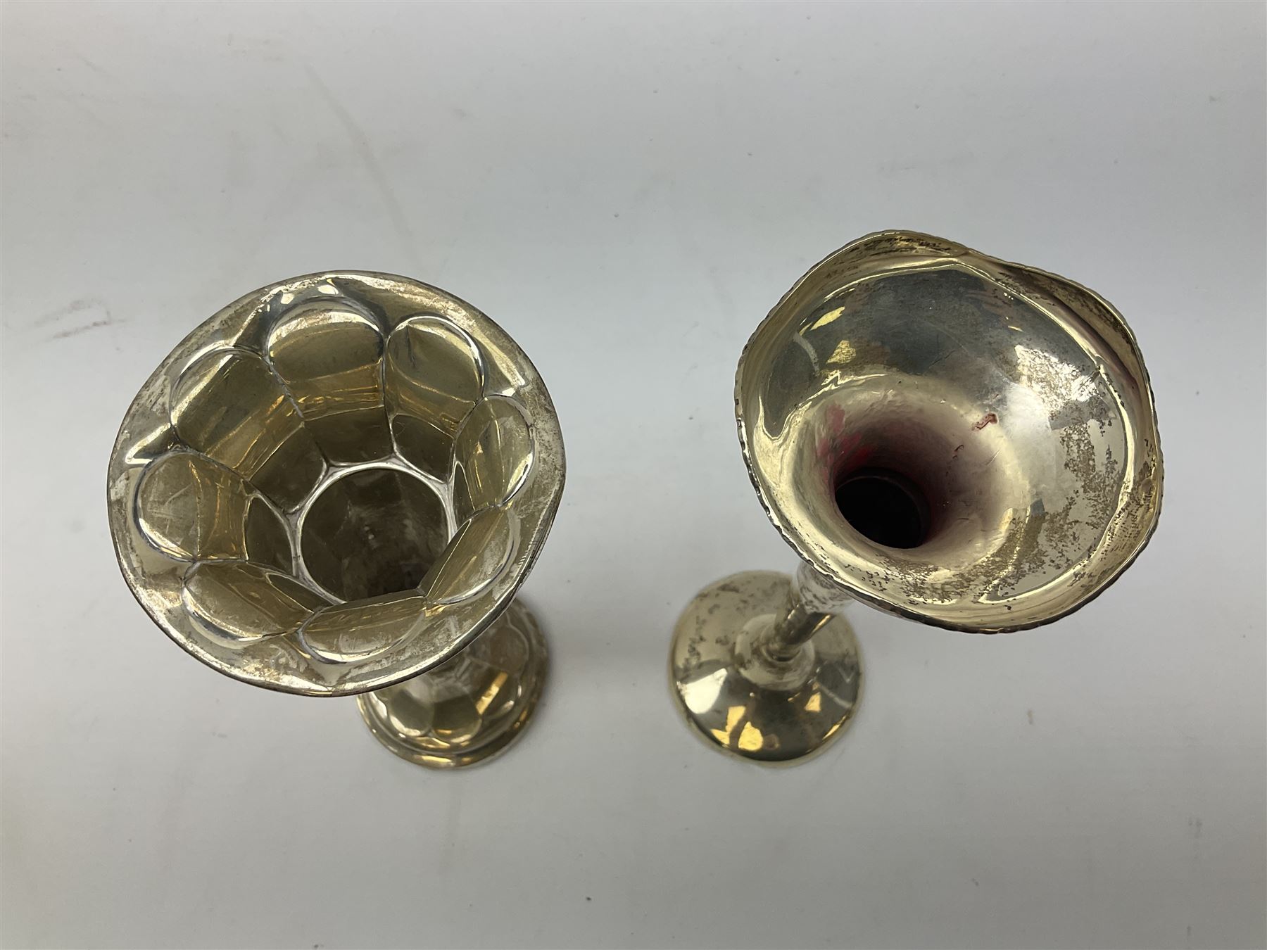 Early 20th century silver mounted specimen vase, of fluted tapering form, hallmarked Sheffield 1915, H18cm, together with a further silver mounted specimen vase, hallmarked for Birmingham, (2)